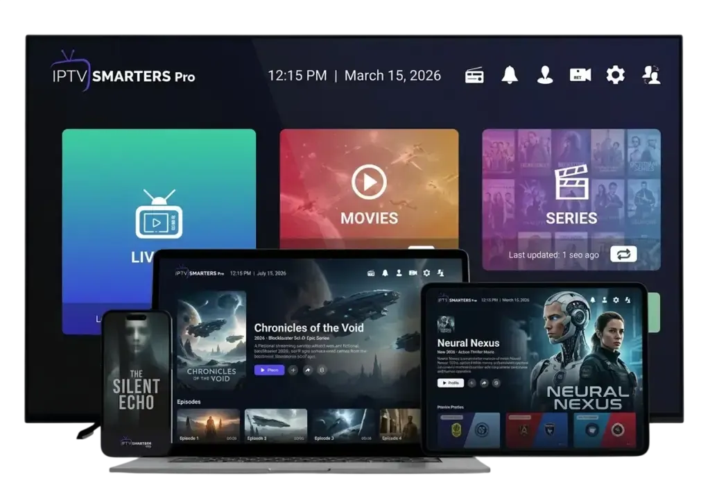 IPTV services app running on a TV, tablet and phone