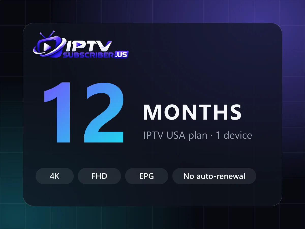 12 month IPTV subscription plan for IPTV USA, 1 device