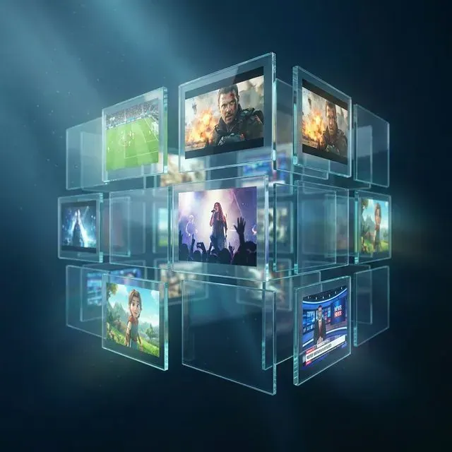 Grid of live TV channels on screens