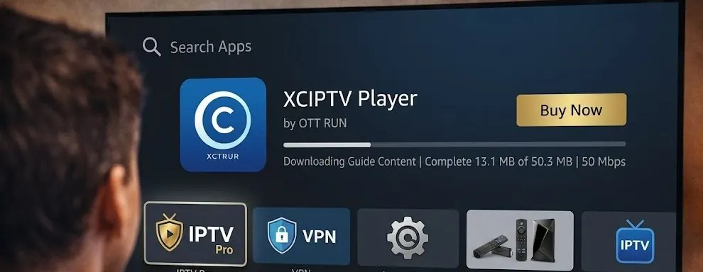 XCIPTV Player app page on a TV app store